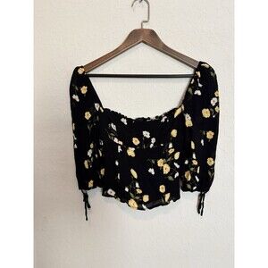 Reformation Milkmaid Blouse Top Womens Sz 4 Floral Cropped Cottagecore Smocked